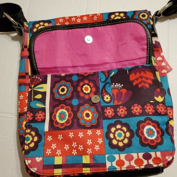 Lily Bloom Crossbody Messenger Bag Purse Bright Floral  10"x9"x2" Paisley - Picture 4 of 10